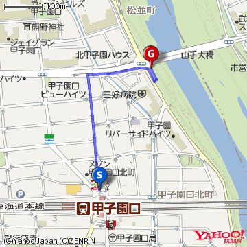 甲子園口駅からのルートマップ