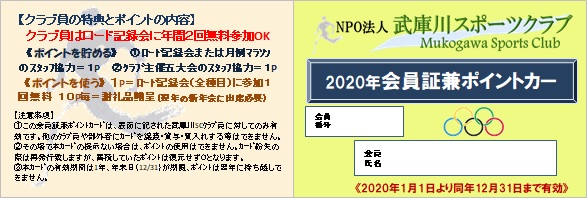 武庫川スポーツクラブ・ポイントカード2020年版